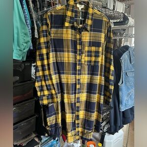 Umgee Yellow and Navy Plaid Button-Down Shirt